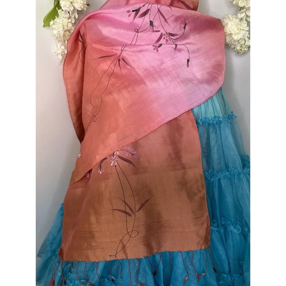 100% Silk Hand‎ Painted Rectangular Scarf Dragonfly Design 16